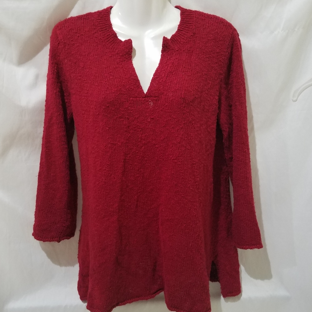 Tommy Bahama Sweater Red Nubby V-neck Split Hem